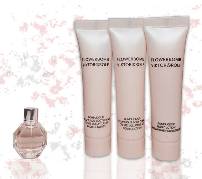 Viktor & Rolf Flowerbomb Mini 4 Piece Gift Set: Eau de Parfum 7ml - Body Lotion 15ml - Body Cream 2 x 15ml - The Essence Avenue