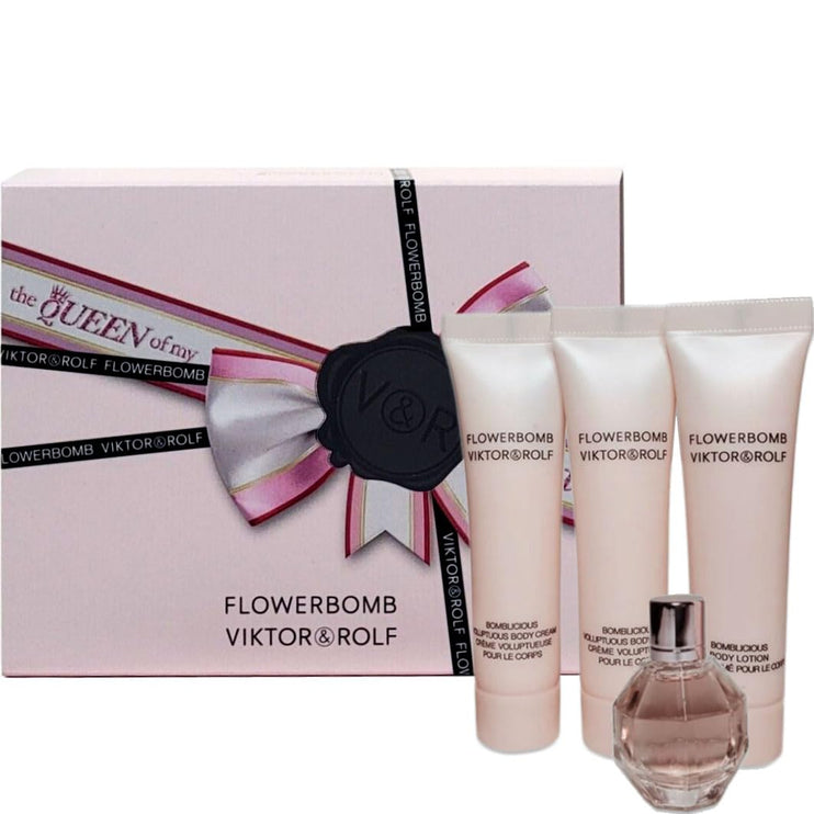 Viktor & Rolf Flowerbomb Mini 4 Piece Gift Set: Eau de Parfum 7ml - Body Lotion 15ml - Body Cream 2 x 15ml - The Essence Avenue