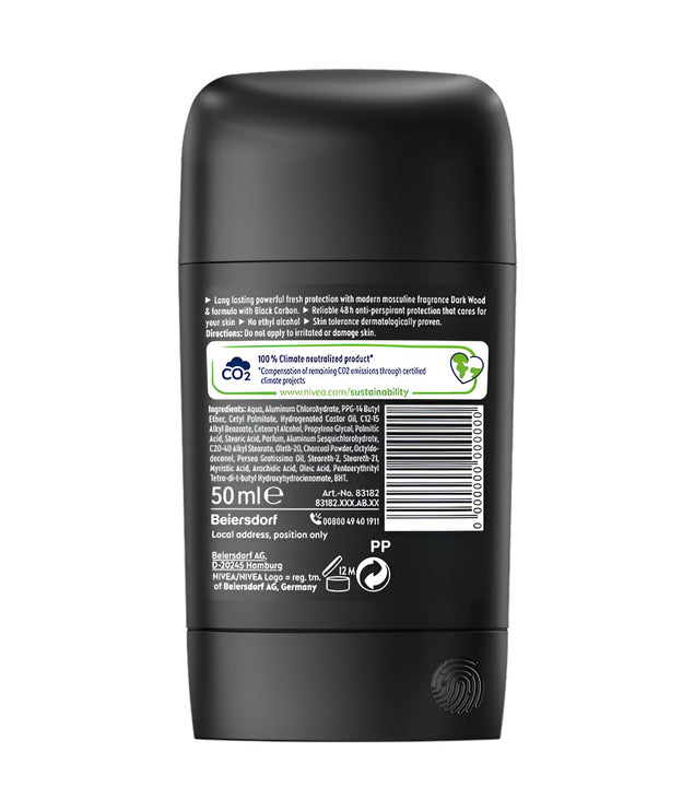 Nivea Men Stick Deep Black Carbon Innovative Reliable 48h Anti-Perspirant Protection Deodorant Stick Extra Gentle Care, Pack of 2, 2 x 50 ml, 48h Protection - The Essence Avenue