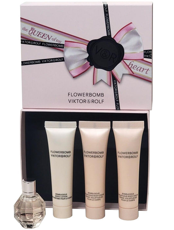 Viktor & Rolf Flowerbomb Mini 4 Piece Gift Set: Eau de Parfum 7ml - Body Lotion 15ml - Body Cream 2 x 15ml - The Essence Avenue