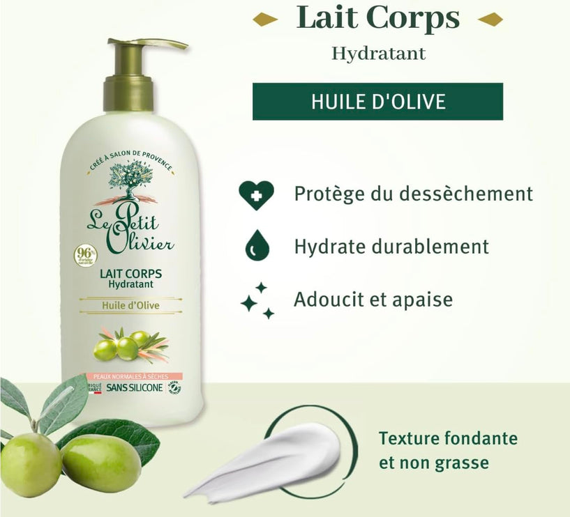 Le Petit Olivier - Moisturising Body Lotion with Olive Oil - for Normal to Dry Skin - Made in France - Pump Bottle 250 ml - Silicone-Free - The Essence Avenue