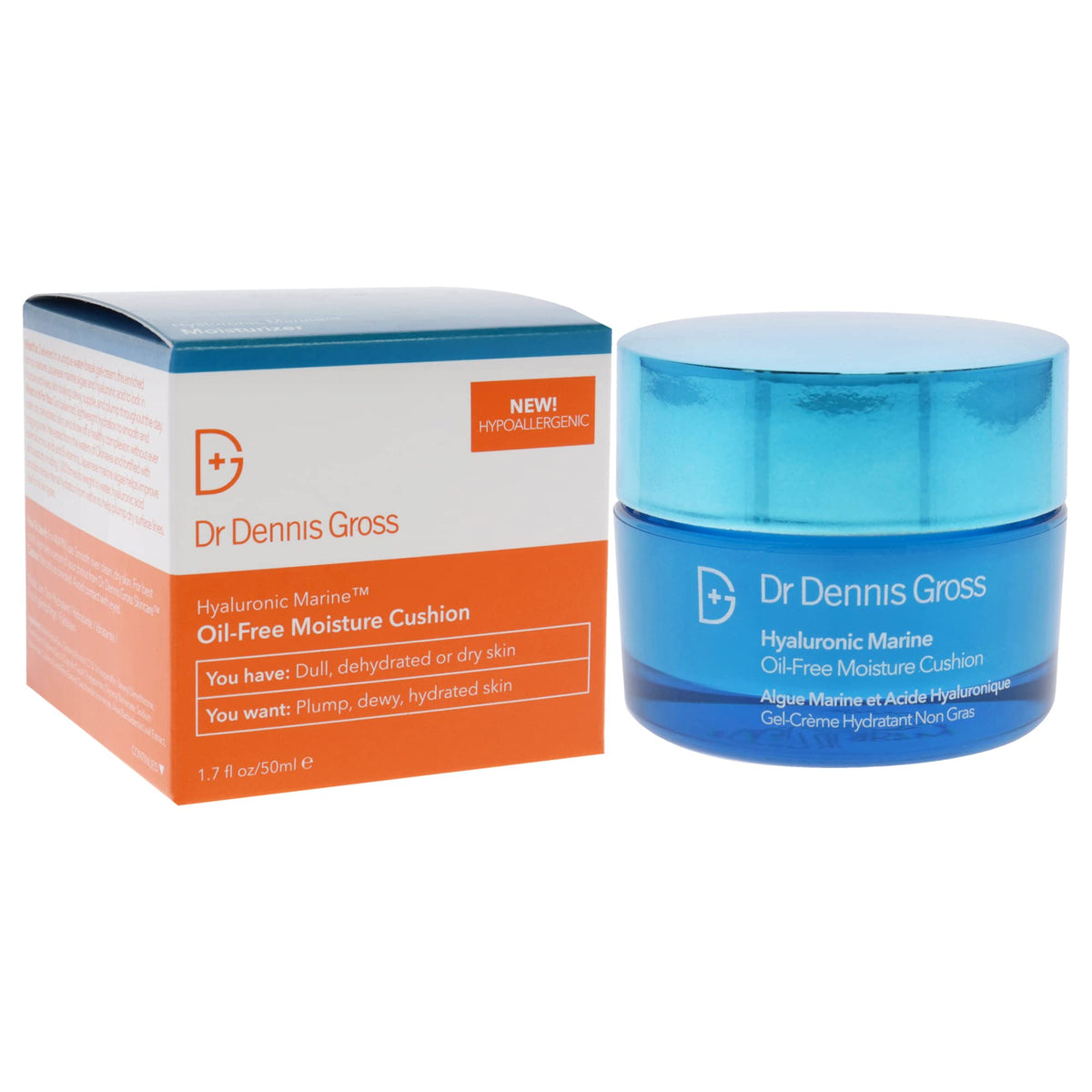 Dr. Dennis Gross Hyaluronic Marine Oil-Free Moisture Cushion 50ml, box and jar, second view