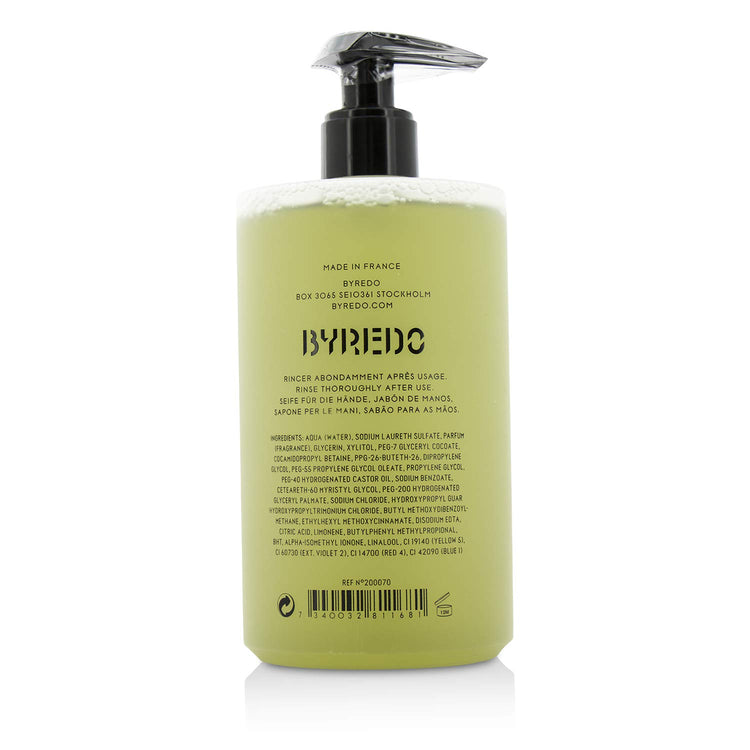 Byredo Vetyver Hand Wash 450ml, back of pump bottle