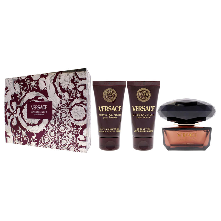 Versace Crystal Noir Eau de Parfum gift set (50ml EDP, body lotion, shower gel), gift set box, side view