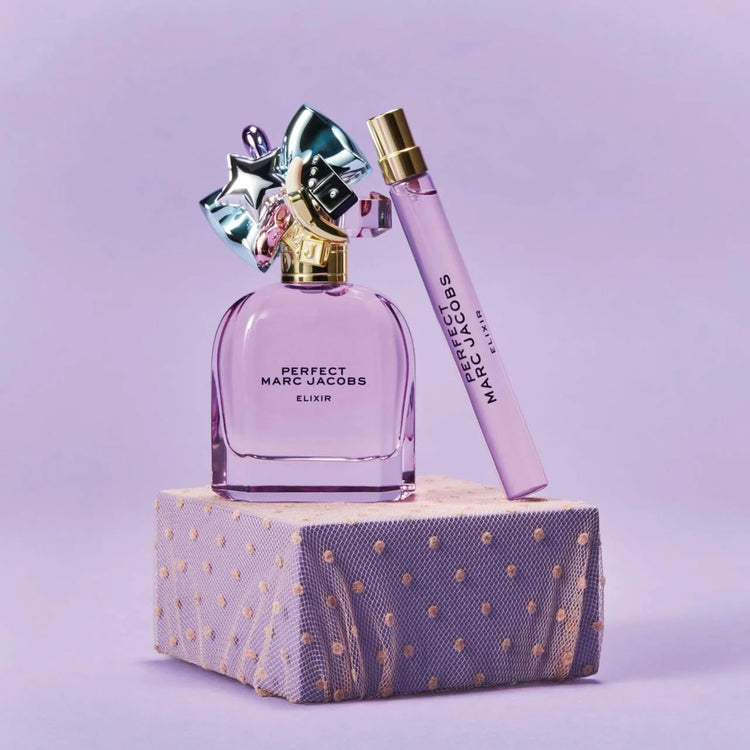 Marc Jacobs Perfect Elixir Eau de Parfum 30ml, bottle and travel spray on a gift box